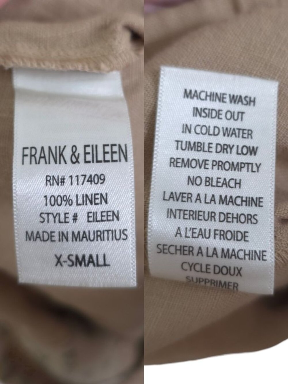 Frank & Eileen Tuscany Getaway Set Biscuit Tan Eileen Shirt Maisie Pant Size XS - Picture 10 of 10
